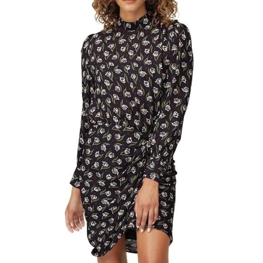 Veronica beard black silk floral Candace long sleeve sheath dress